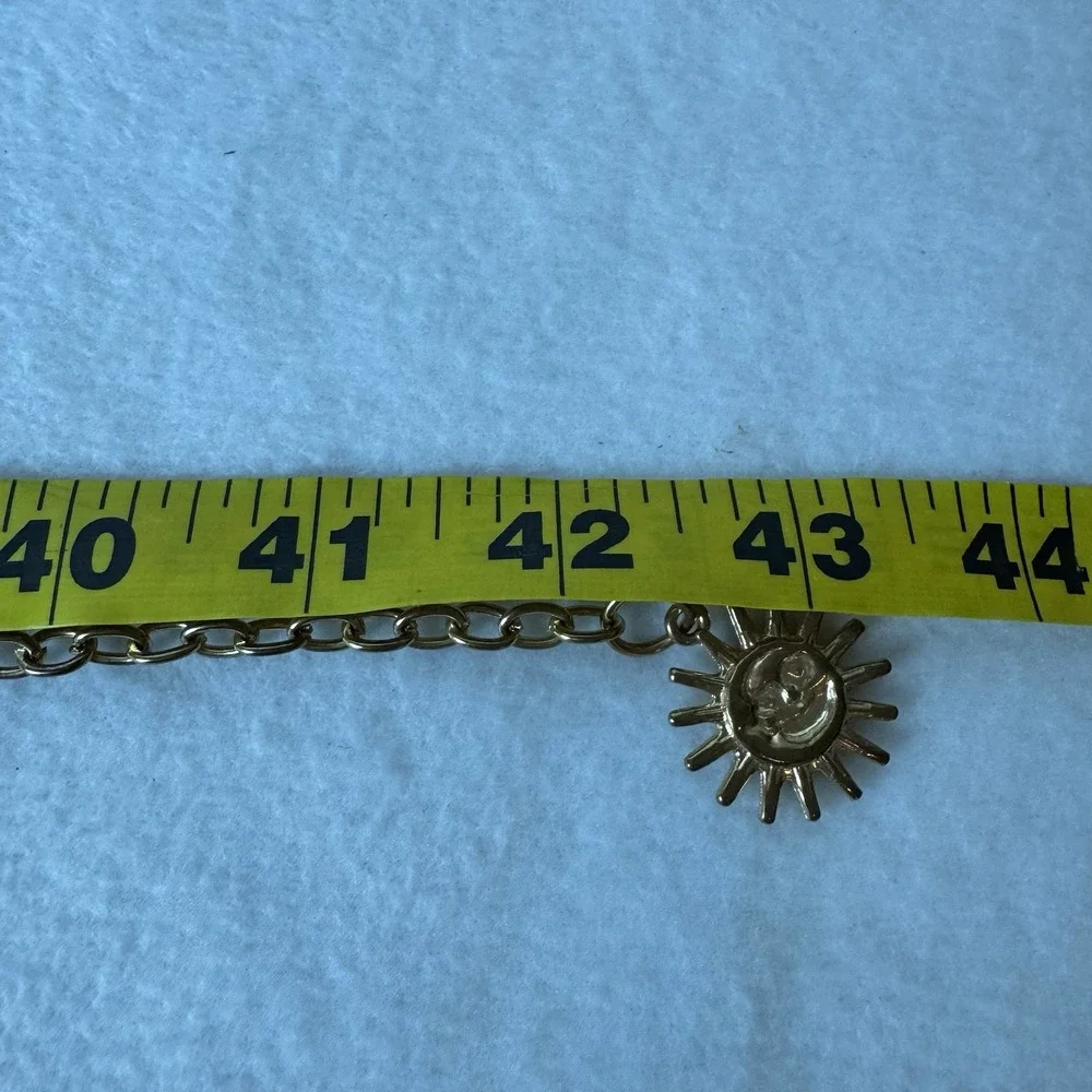 Gold Tone Celestial Crescent Moon Face Star Chain Belt Sun Charm One Size 42.5